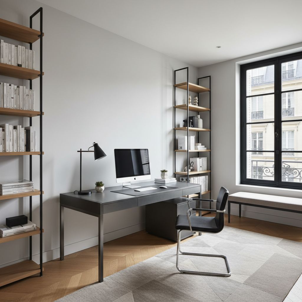 bureau sur mesure en métal avec étagères en métal